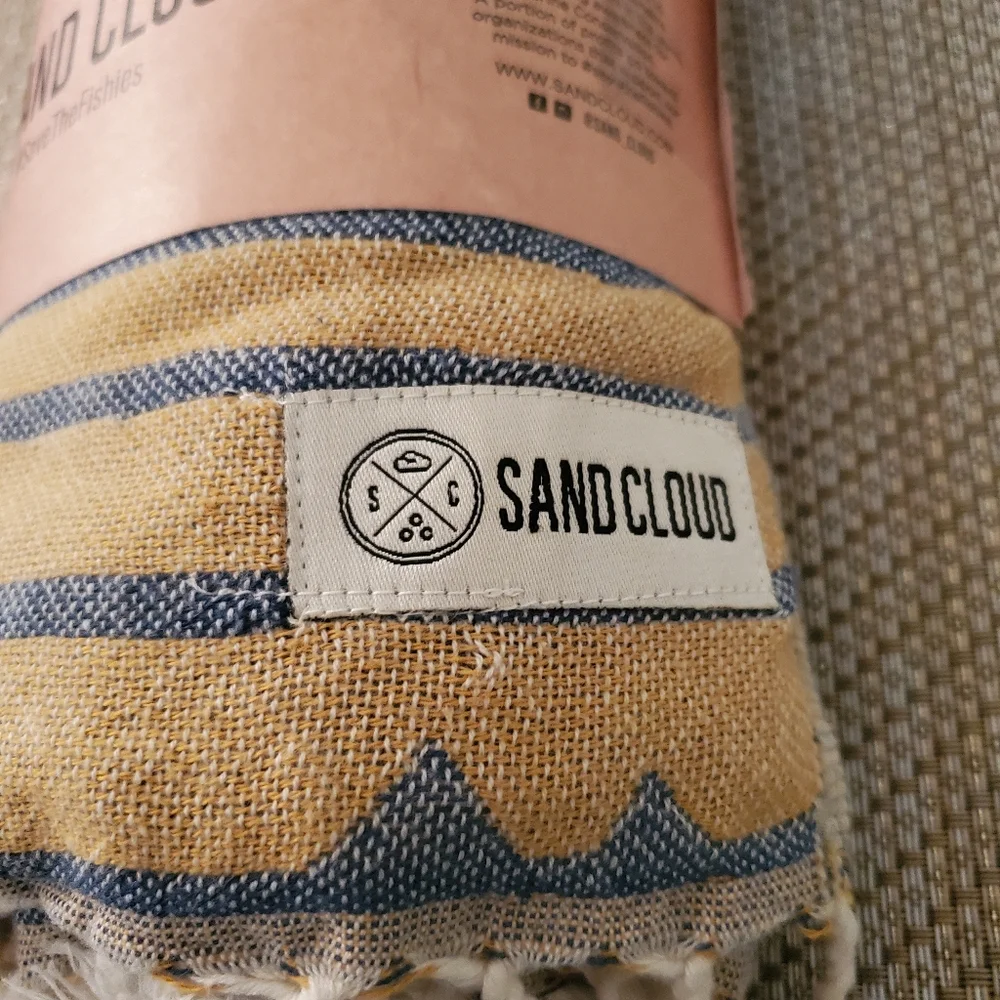 SandCloud Yellow & Blue Striped Turkish Towel New - Picture 4 of 11